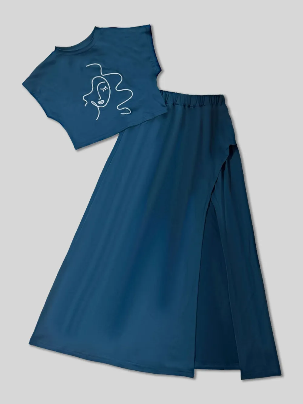 Round Neck Short Sleeve Top and Skirt Set, image 5