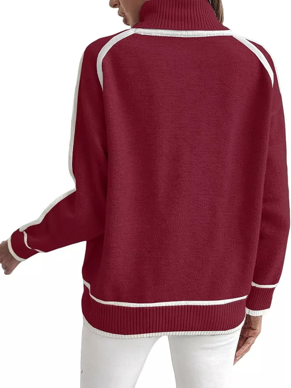 Full Size Contrast Trim Ribbed Hem Turtleneck Sweater Plus Size, image 14