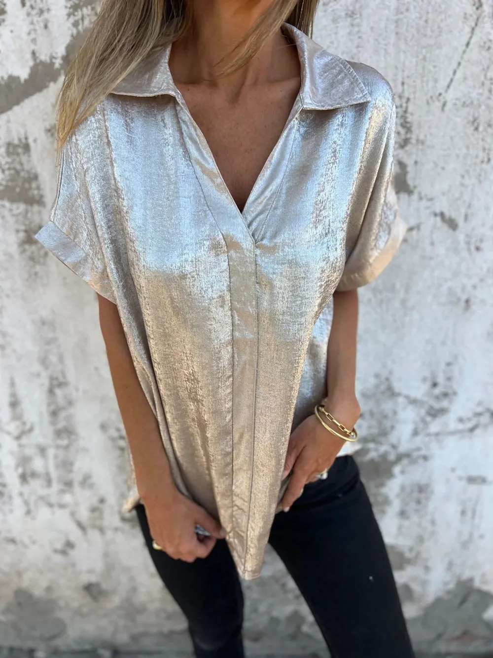Full Size Collared Neck Short Sleeve Shirt Plus Size, image 15
