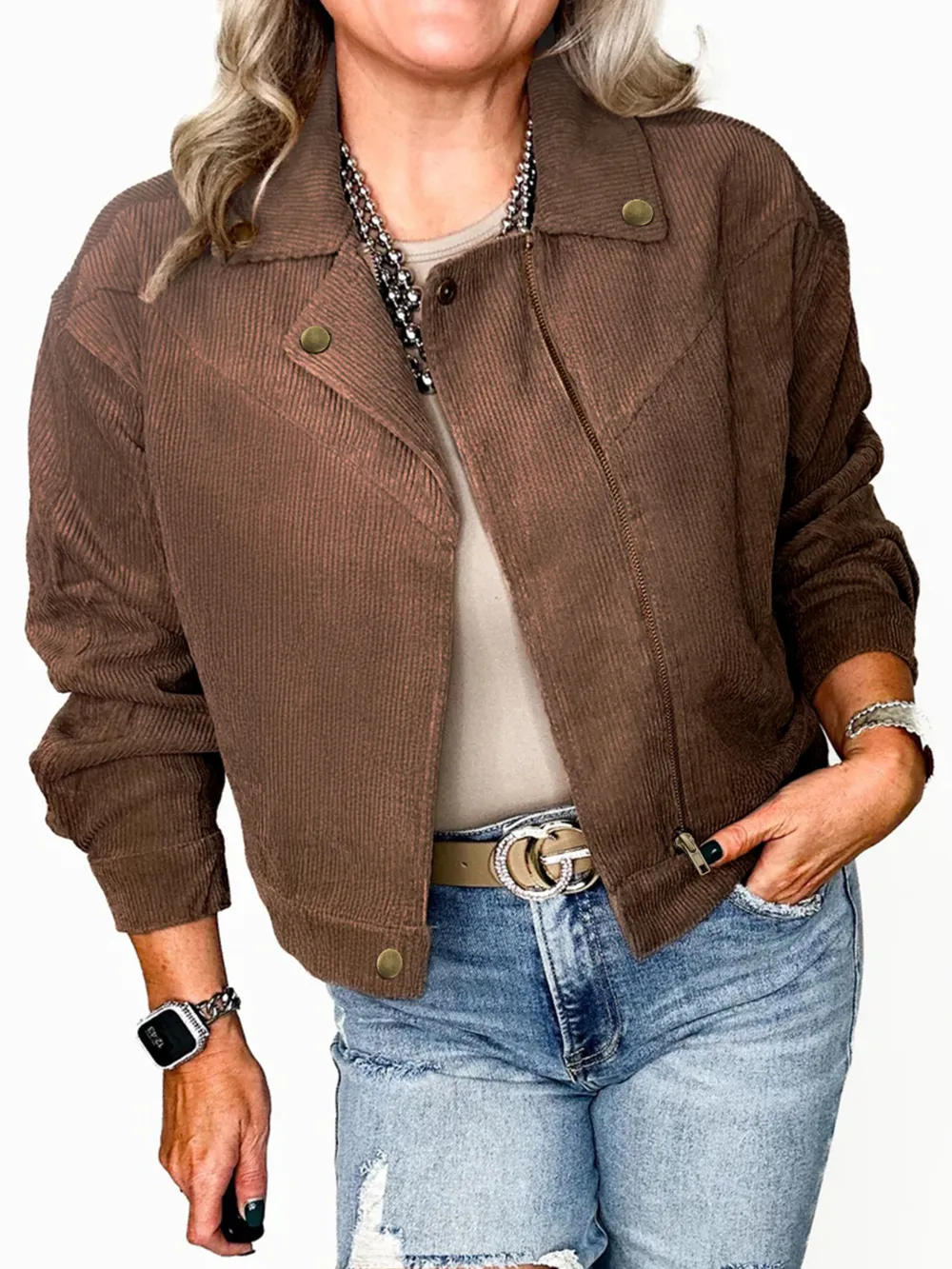 Corduroy Cropped Bomber Jacket
