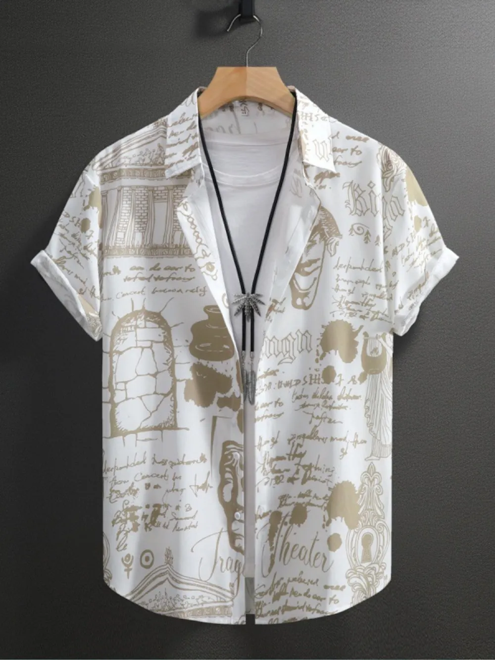 Men's Vintage Art Print Short Sleeve Button-Up Shirt, image 2