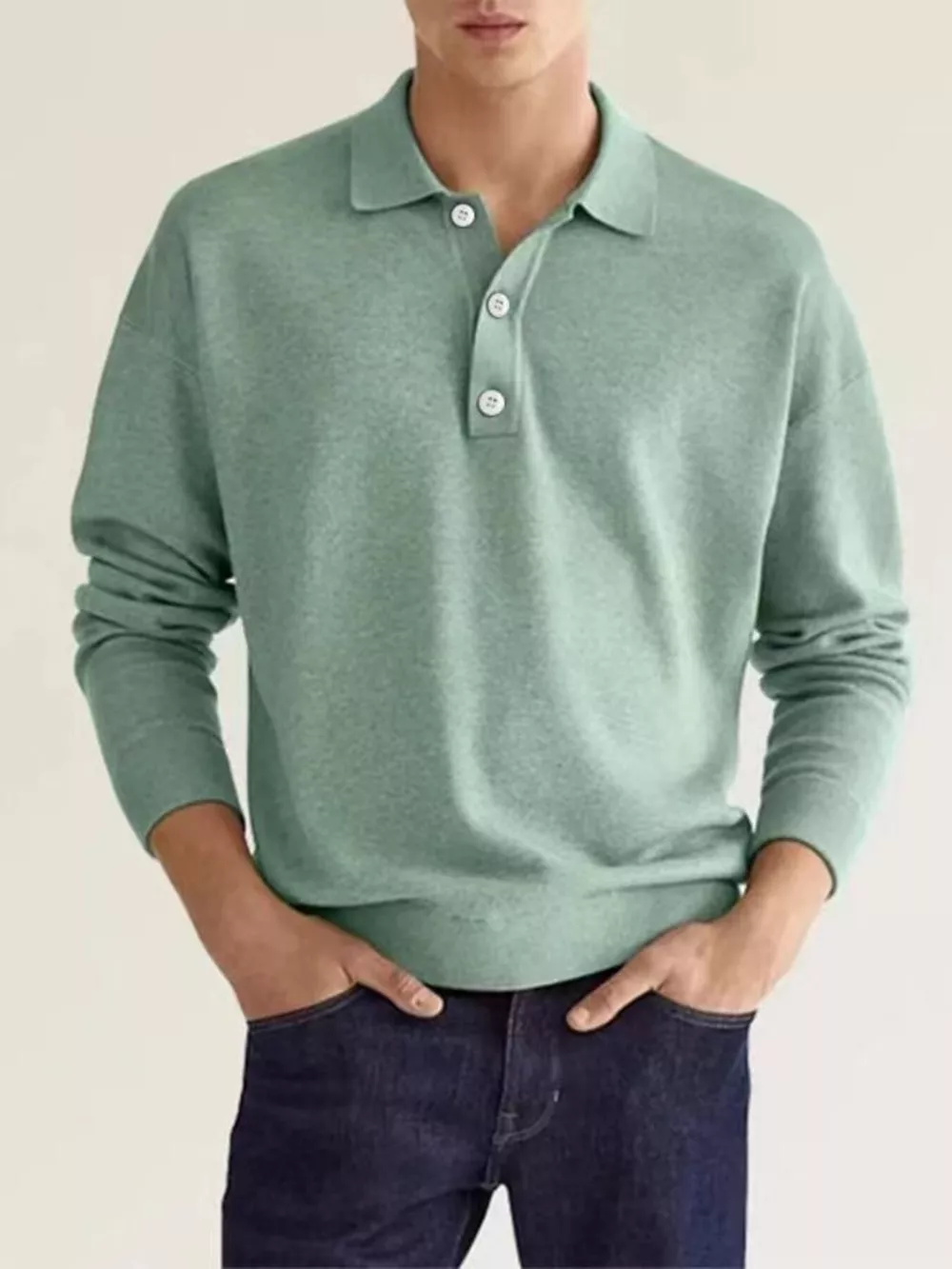 Men's Plus Size Long Sleeve Casual Polo Shirt, image 2