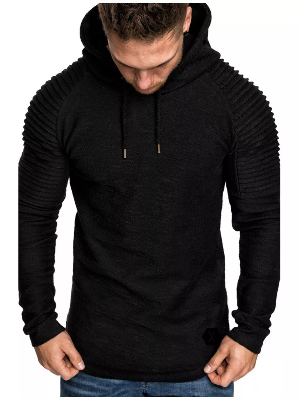 Men's Plus Size Slim Fit Ribbed Hoodie with Drawstring, image 4