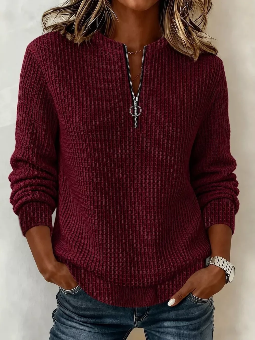 Full Size Quarter-Zip Textured Sweatshirt Plus Size, image 11