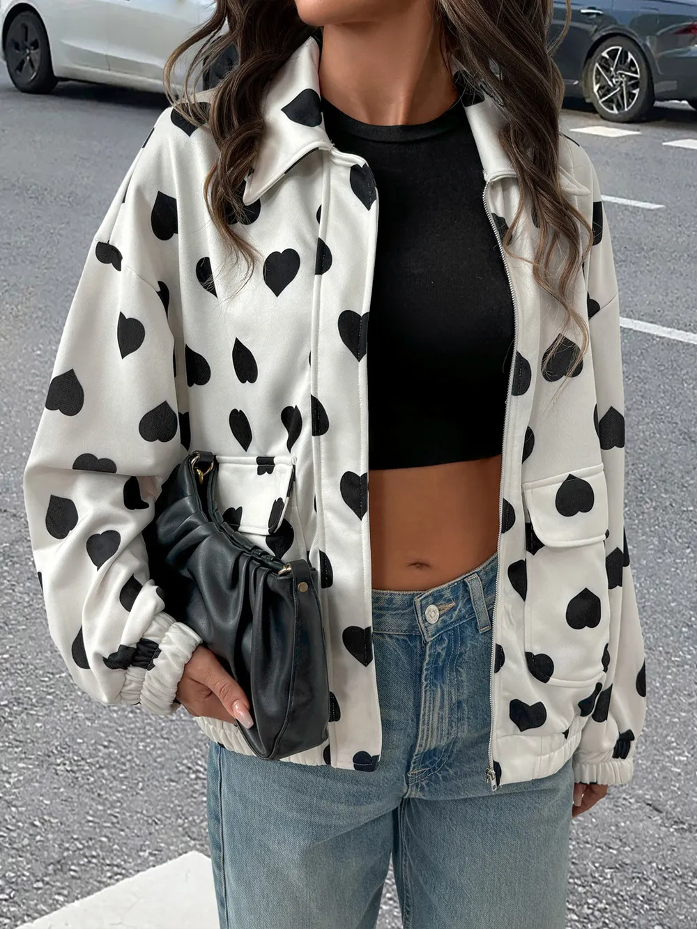 Heart Print Zip Up Jacket, image 2