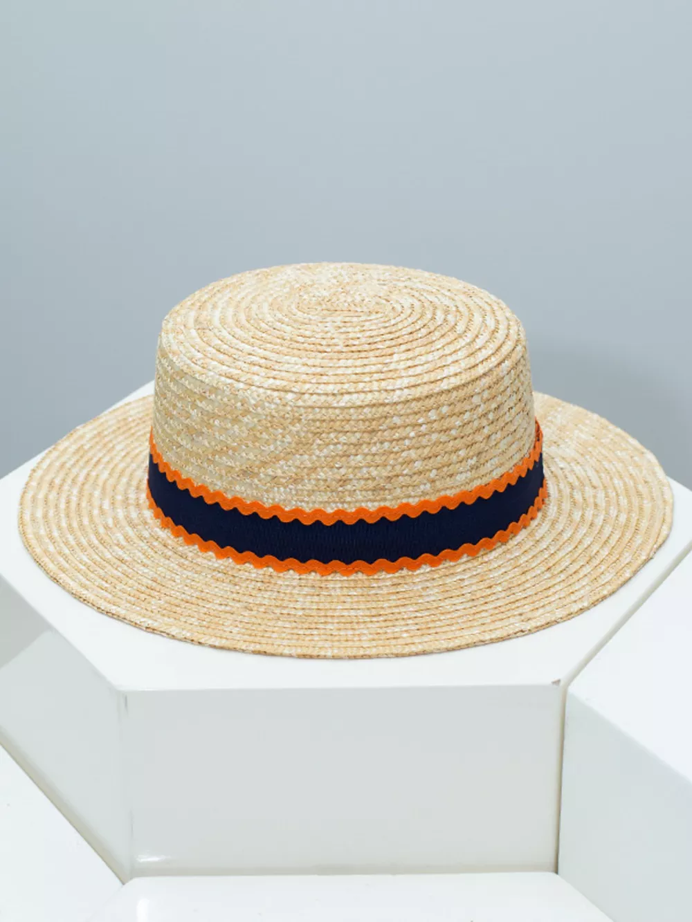 Straw Boater Hat with Decorative Band, image 5