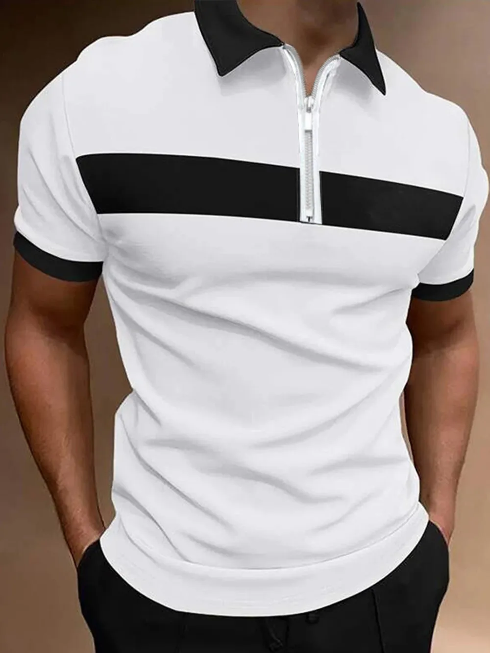 Men's Full Size Casual Color Block Zipper Polo Plus Size, image 5