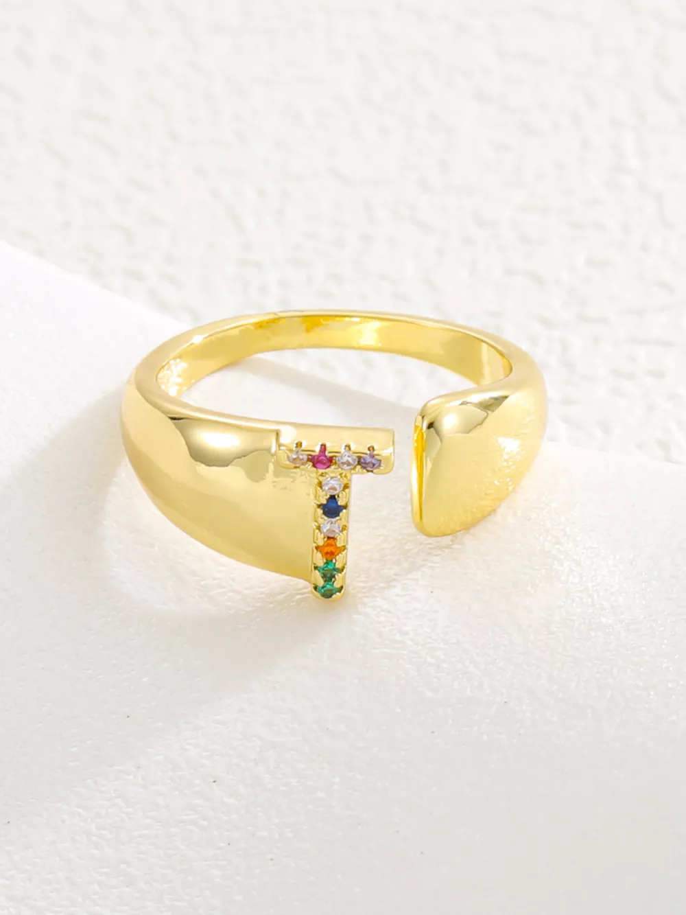 18K Gold-Plated Zircon Letter Ring, image 23