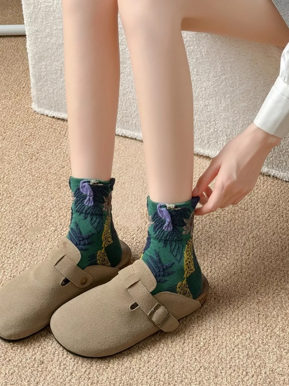 Leopard and Toucan Pattern Cotton Knit Socks, image 7