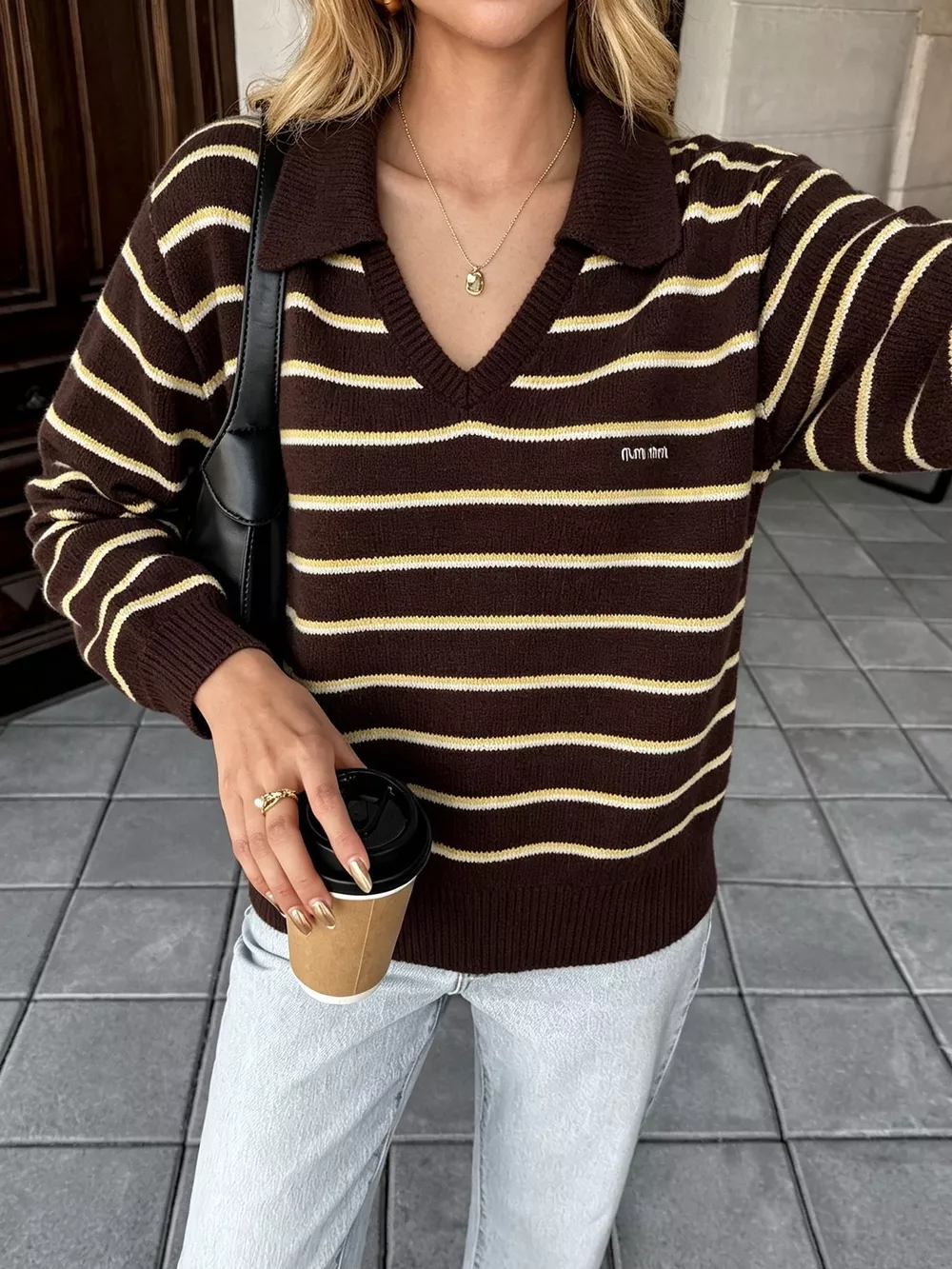 Vintage Striped Polo Collar Sweater, image 5