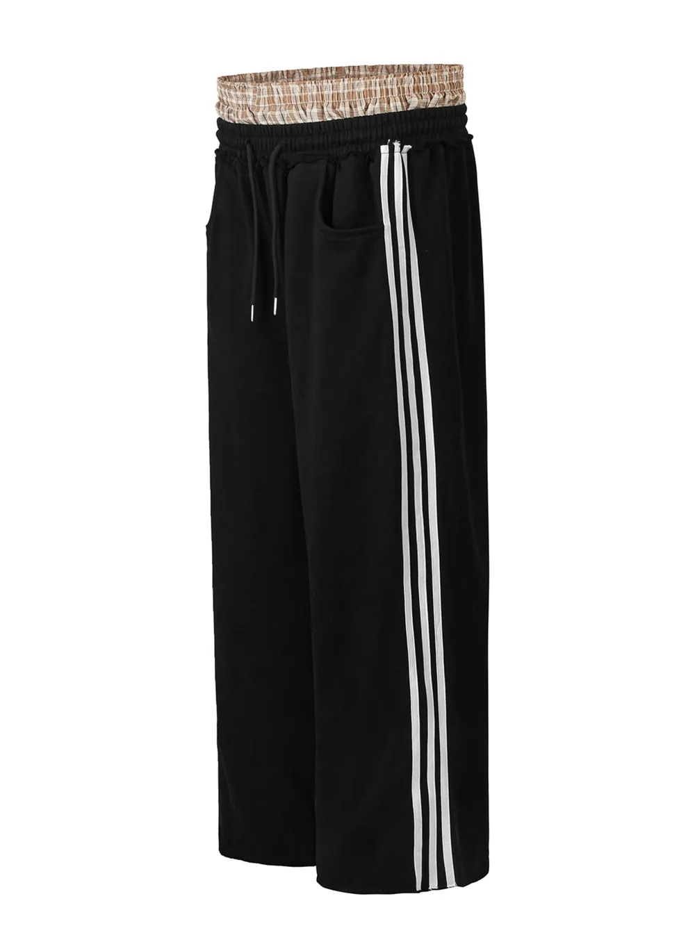 Men's Contrast Plaid Waistband Drawstring Wide Leg Pants, image 2