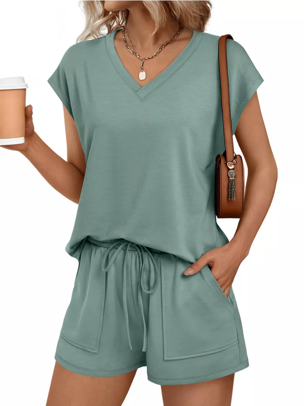 Casual V-Neck T-Shirt and Shorts Set, image 13