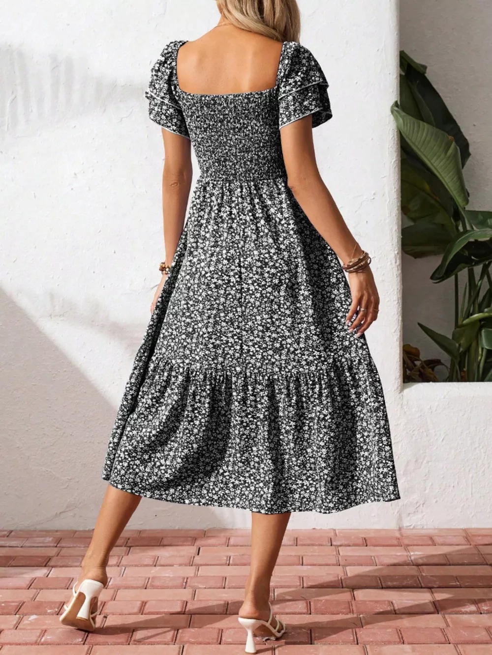 Floral Print Smocked Ruffle Sleeves Dress, image 14