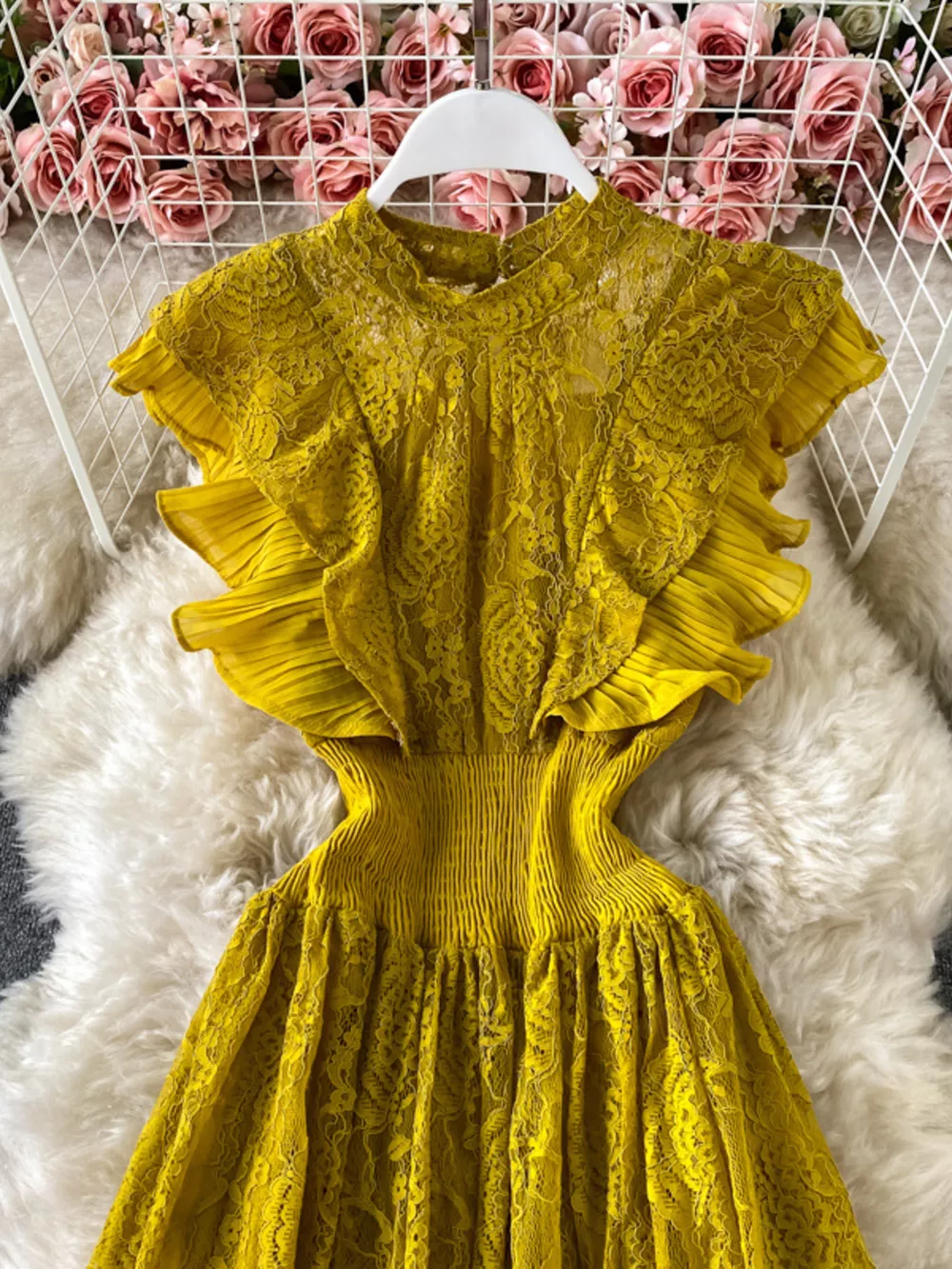 Ruffled Mock Neck Lace Maxi Dress, image 5
