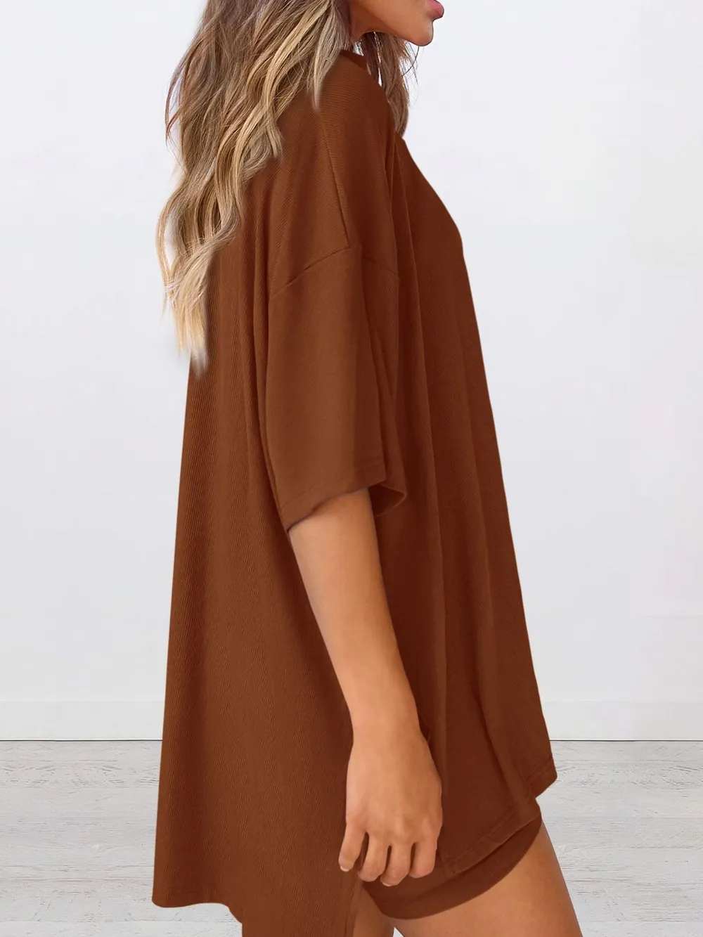 Full Size Oversized Round Neck Top and Shorts Set Plus Size, image 6