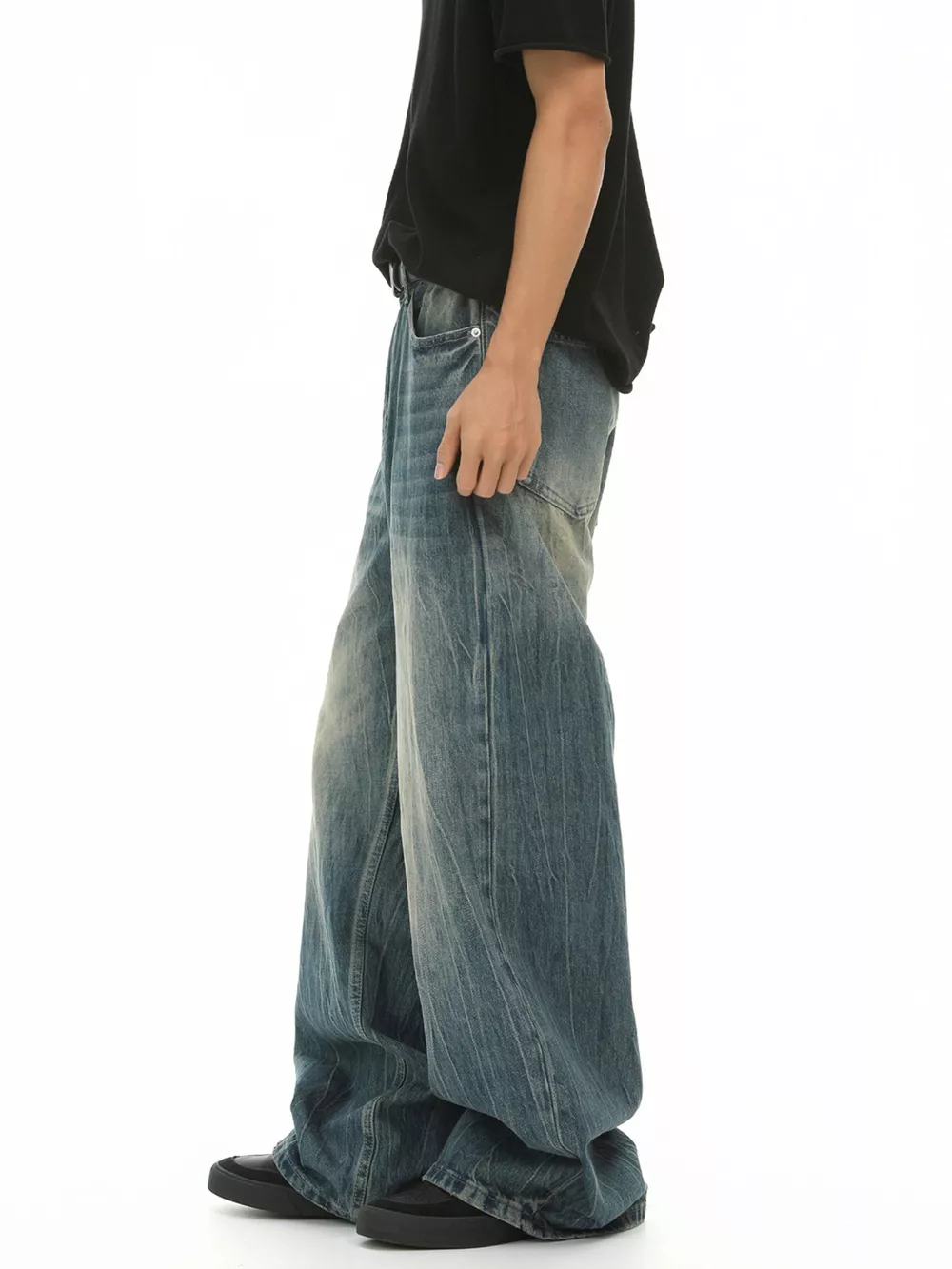 Men's Washed Wide Leg Jeans, image 3