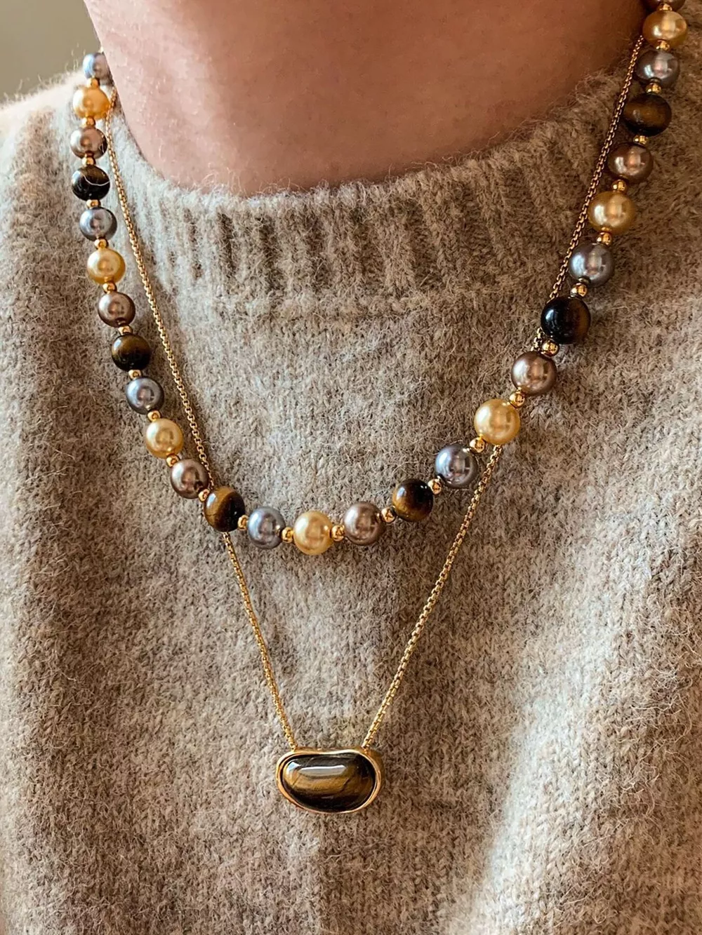 Tiger Eye & Pearl Beaded Necklace, image 2