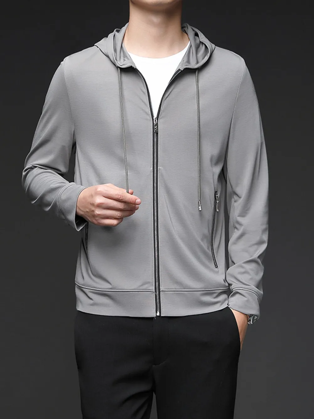Men's Plus Size Drawstring Zip Up Long Sleeve Hoodie, image 3