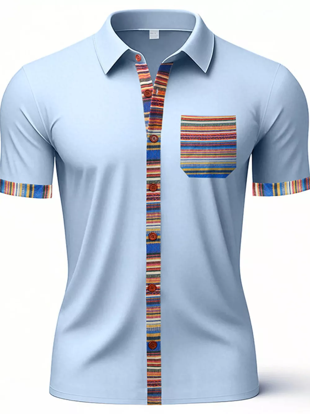 Men's Full Size Short Sleeve Shirt with Colorful Trim Plus Size, image 19