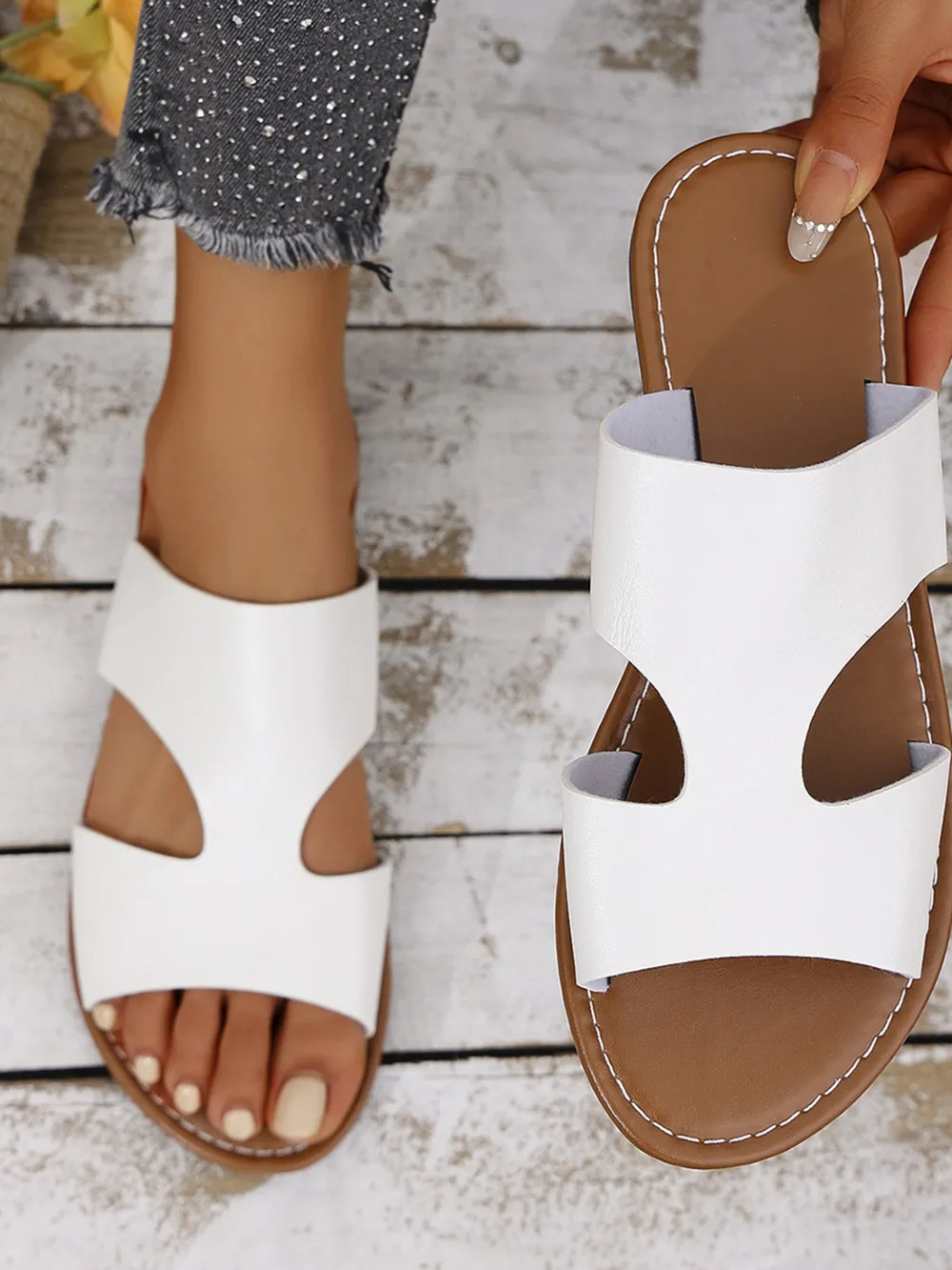 Cutout Open Toe Flat Sandals, image 9