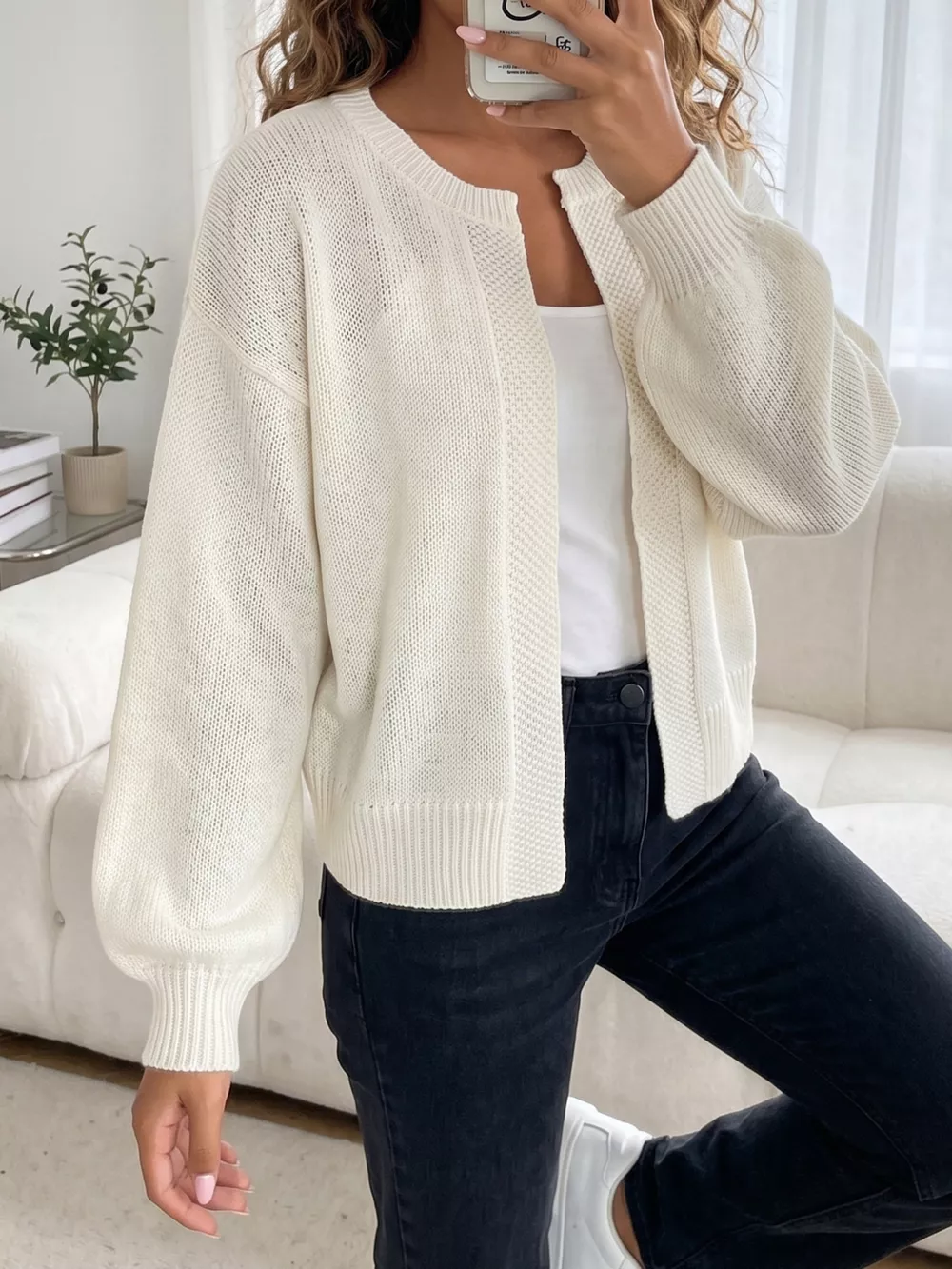 Casual Open-Front Knit Cardigan with Ribbed Trim, image 10