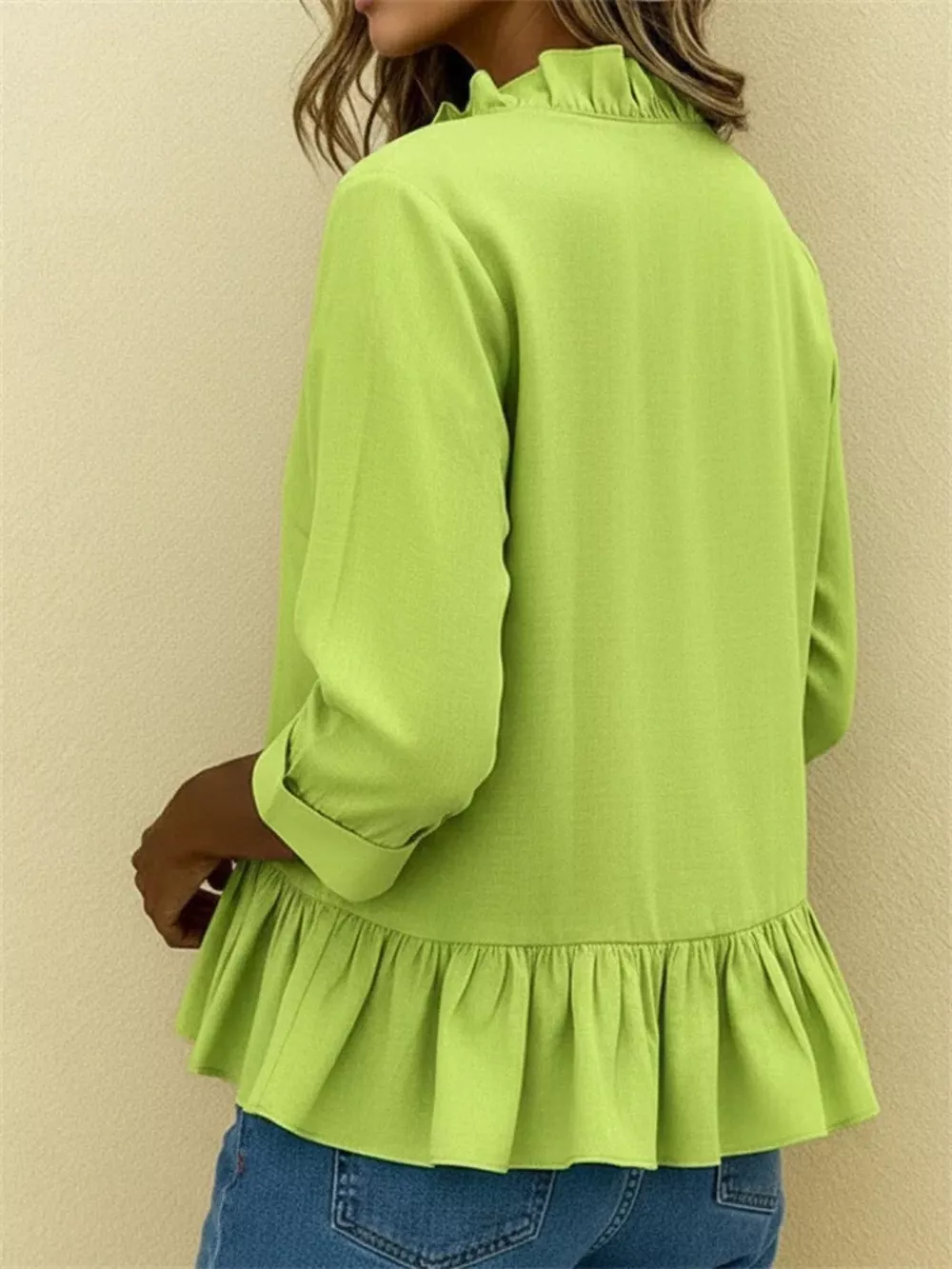 Full Size Ruffled V-Neck Long Sleeve Blouse Plus Size, image 11