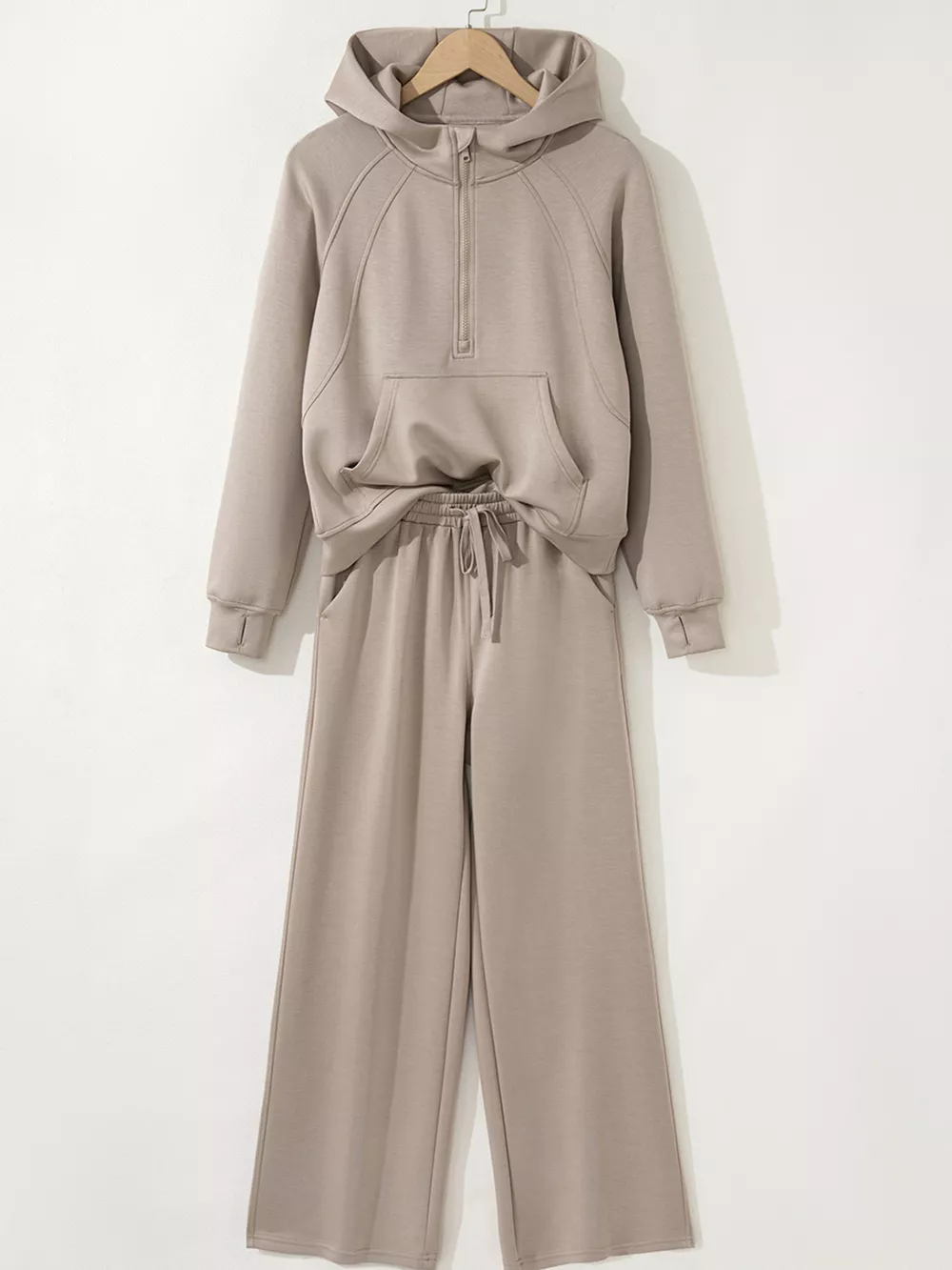 Half Zip Long Sleeve Hoodie and Pants 2pcs Outfit, image 4