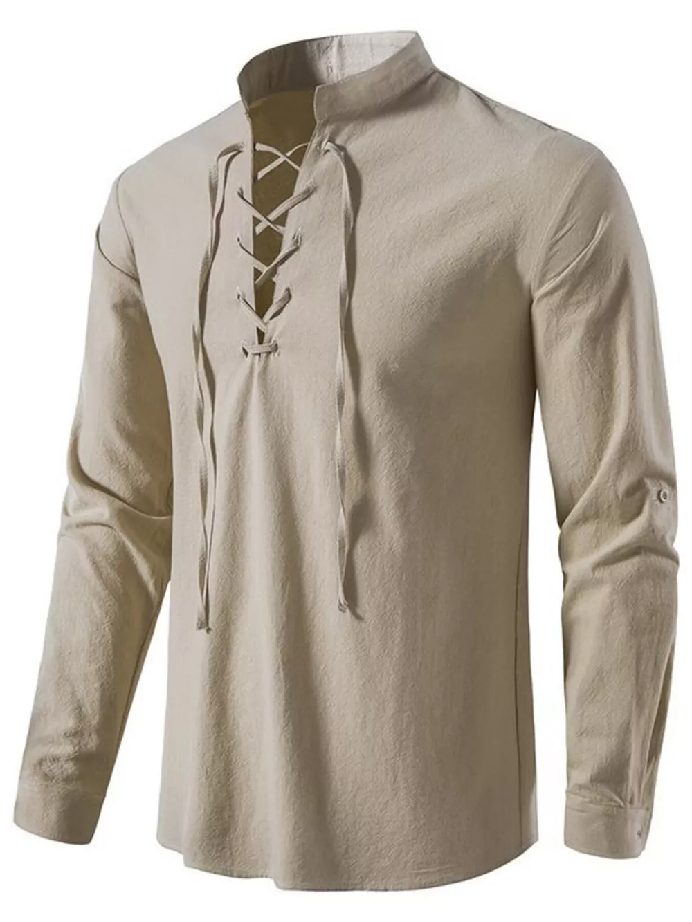Men's Full Size Casual Lace-Up Long Sleeve Shirt Plus Size, image 9