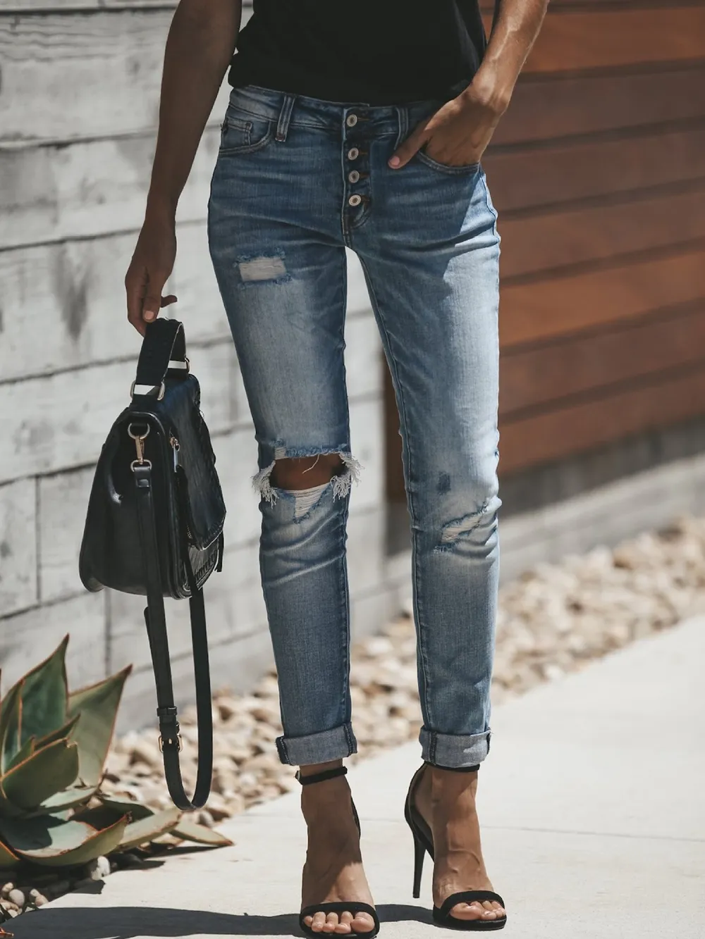Distressed Button-Fly Skinny Jeans, image 2