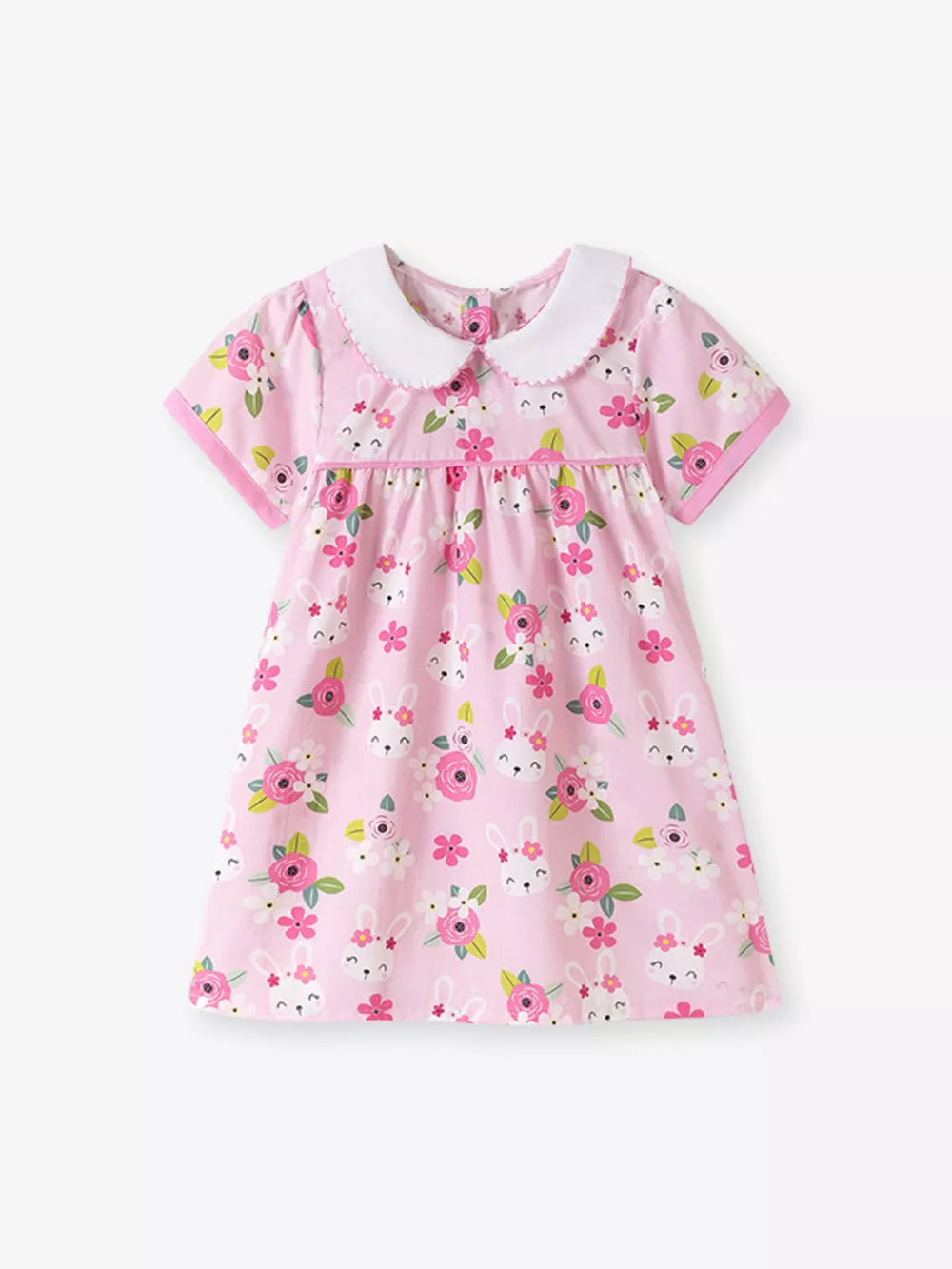 Children's Bunny & Floral Print Peter Pan Collar Dress, image 2
