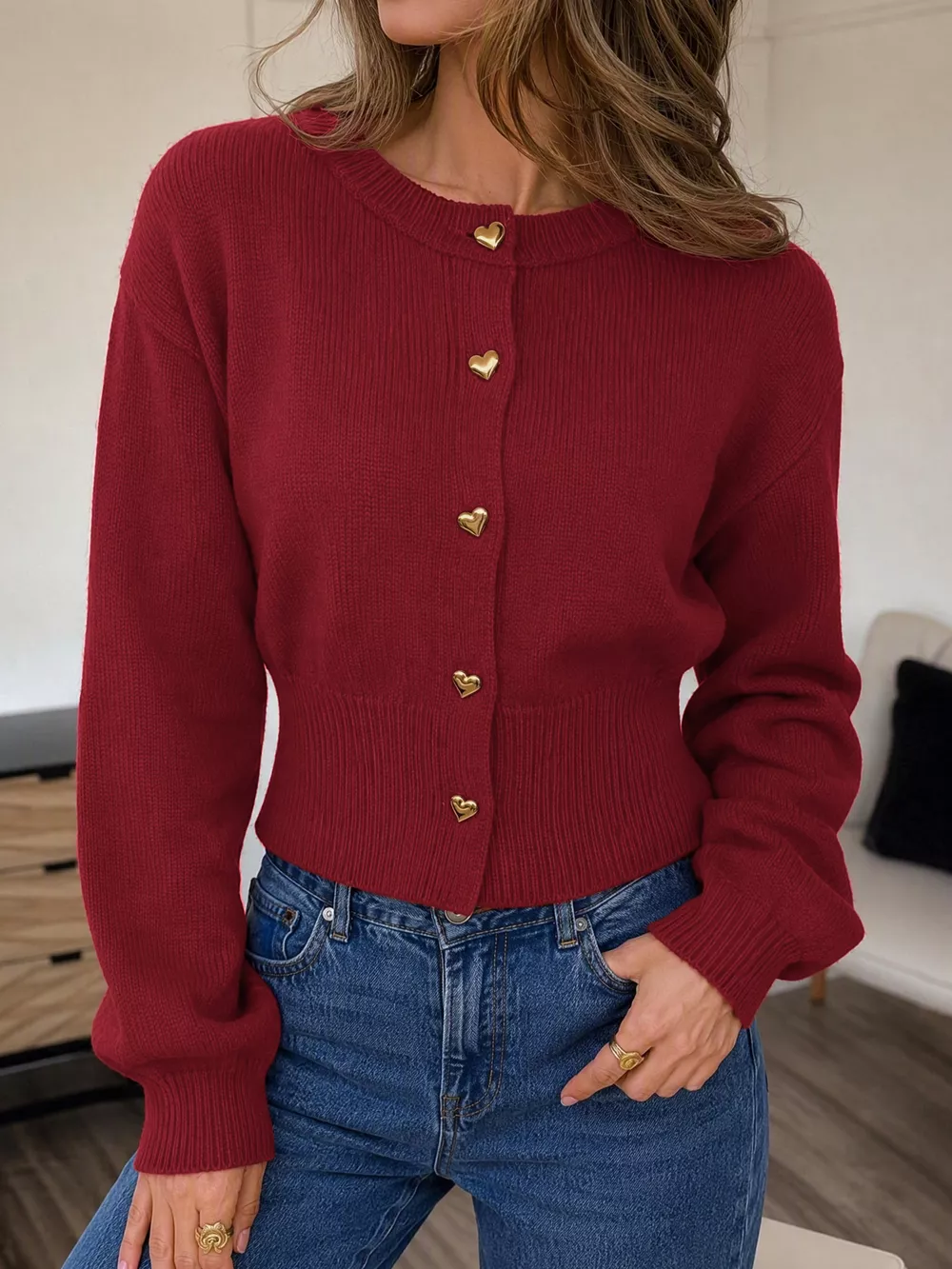 Heart-Button Knit Cardigan, image 5