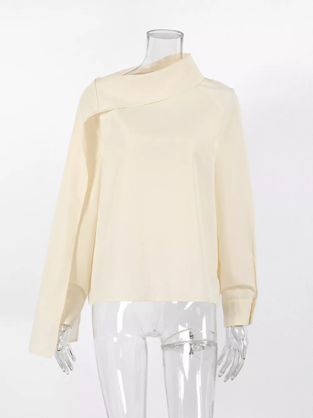 Asymmetrical High Collar Long Sleeve Blouse, image 10