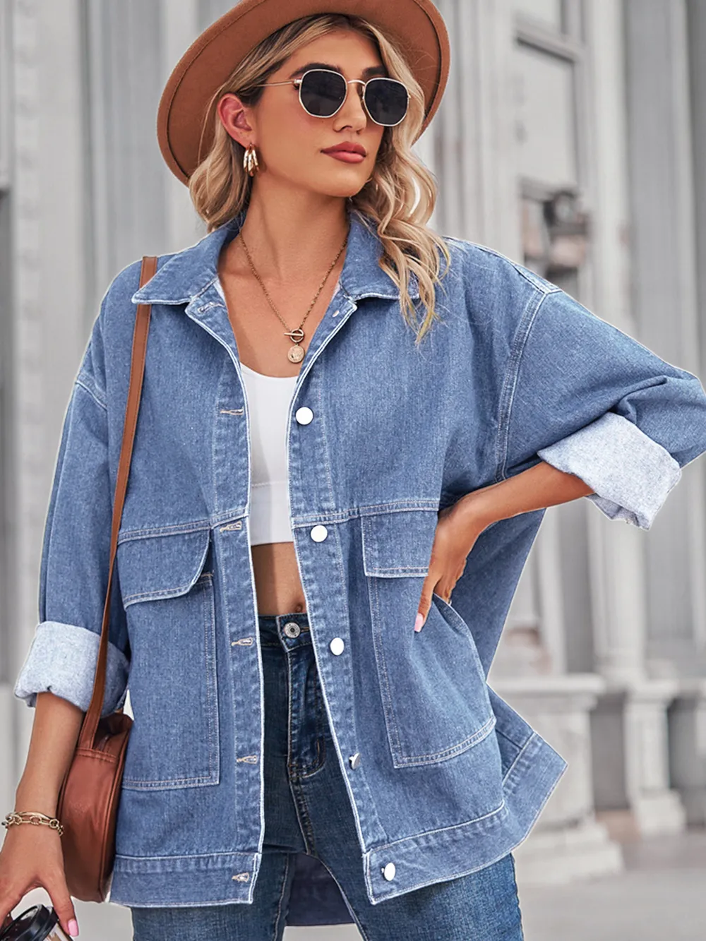 Button Up Long Sleeve Denim Jacket, image 5