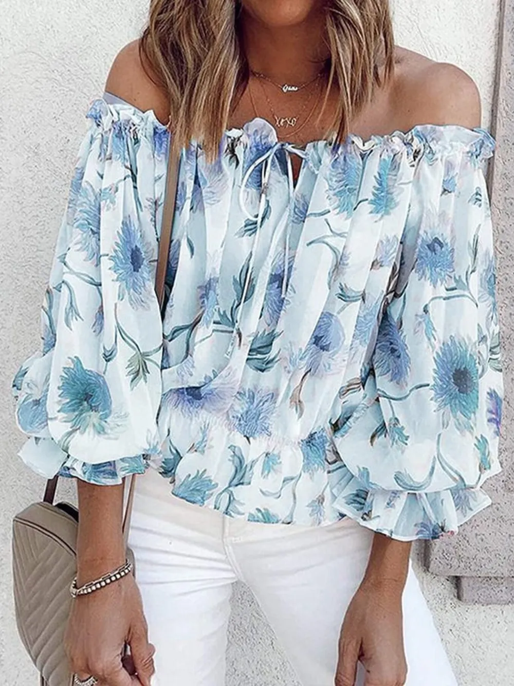 Off-Shoulder Floral Print Blouse, image 9