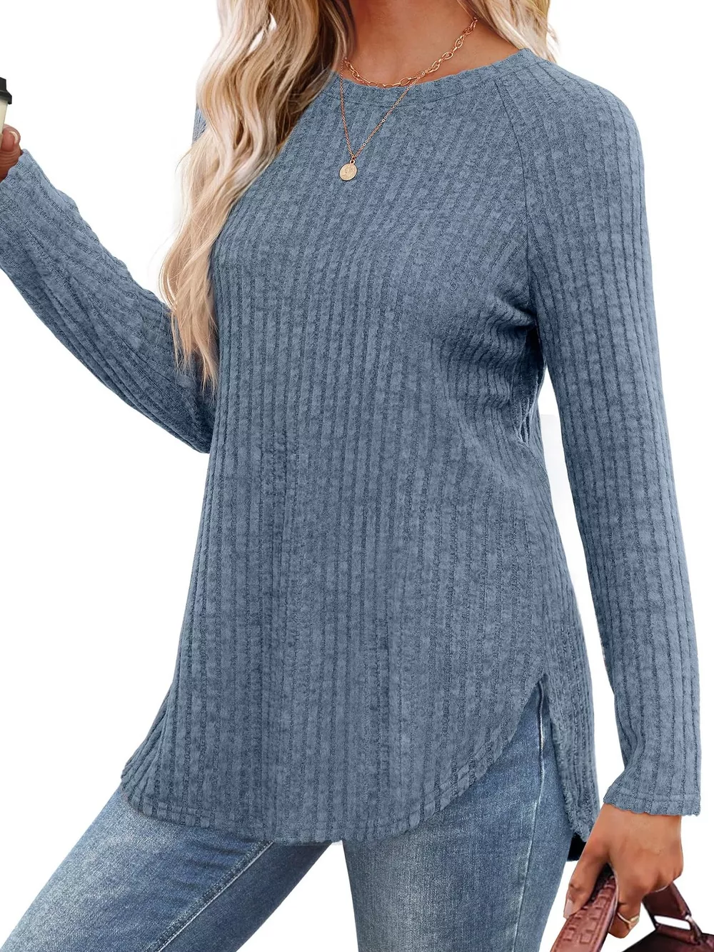 Ribbed Knit Long Sleeve T-Shirt, image 12