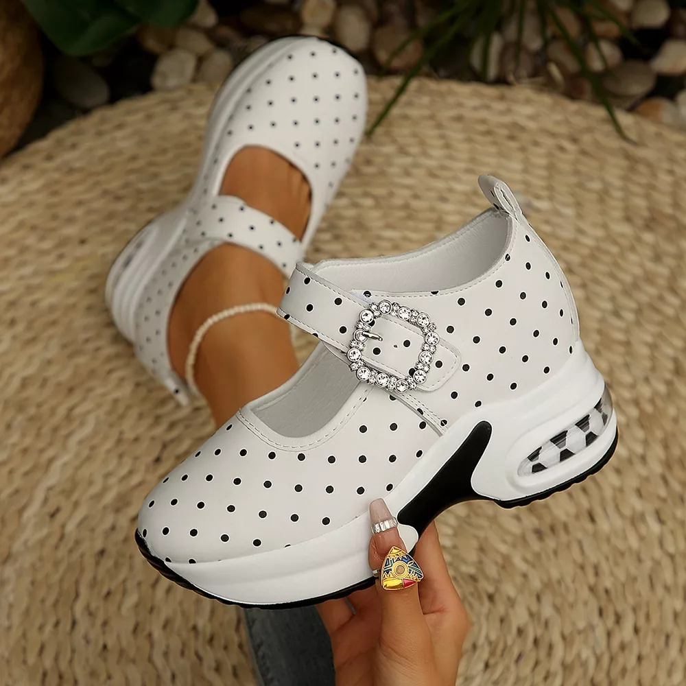 Polka Dot Rhinestone Buckle Platform Loafers, image 5