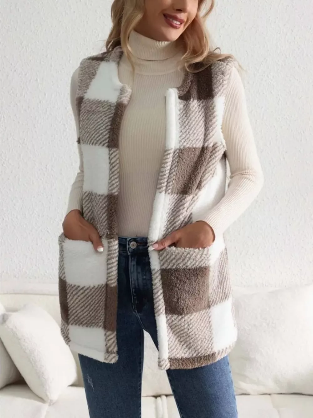 Cozy Plaid Sherpa Vest Coat, image 7