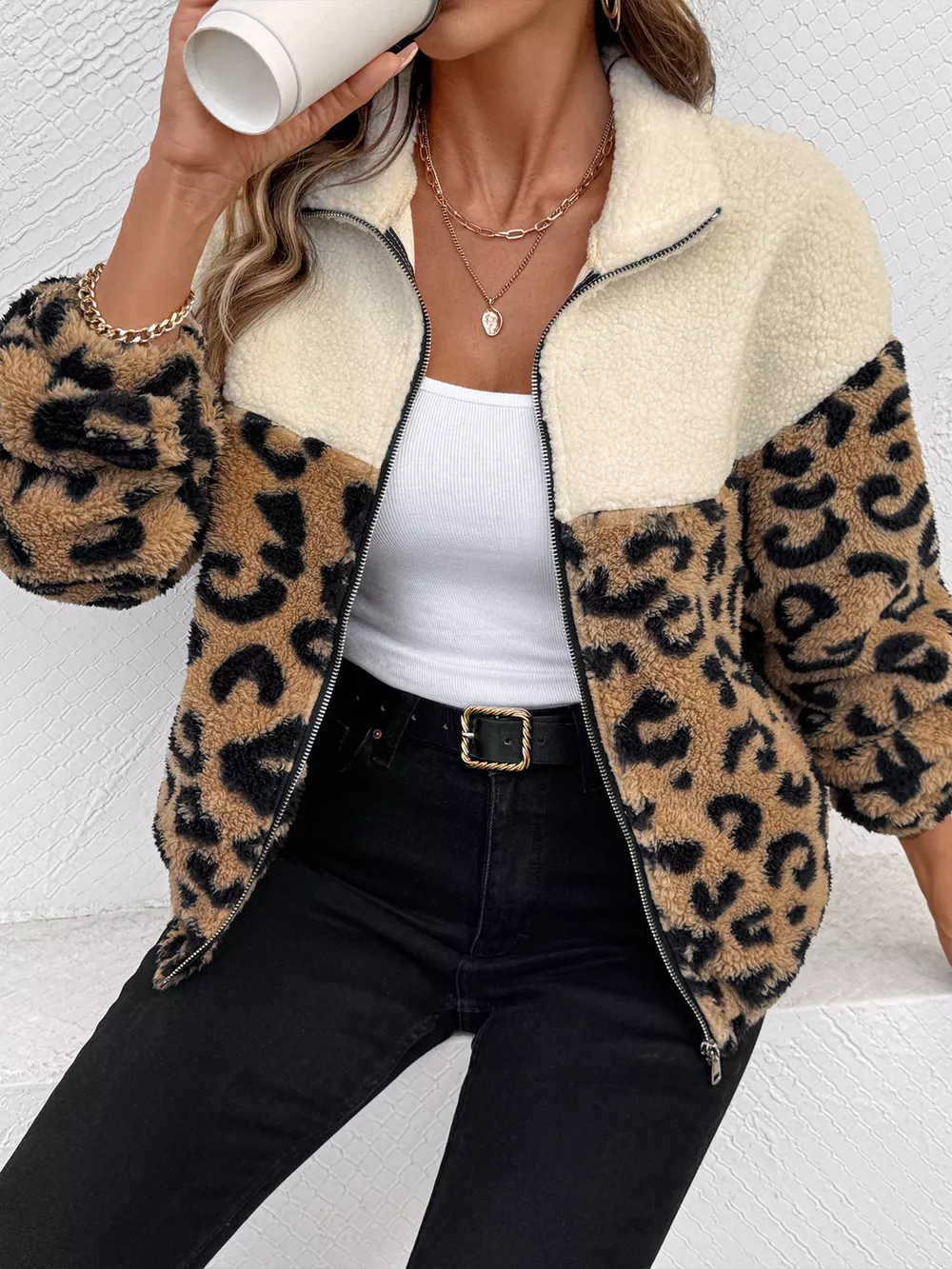 Leopard Zip Up Fleece Jacket, image 3