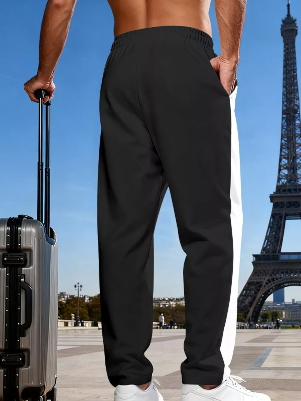 Men's Full Size Color Block Drawstring Casual Pants Plus Size, image 3