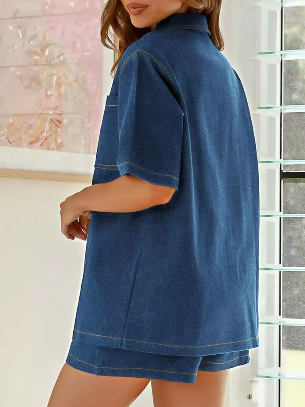 Button Up Denim Shirt and Shorts Set, image 3