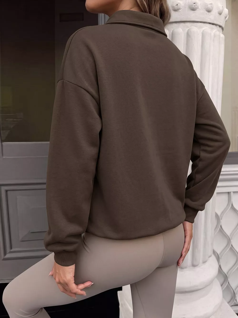 Polo Collar Dropped Shoulder Sweatshirt, image 6