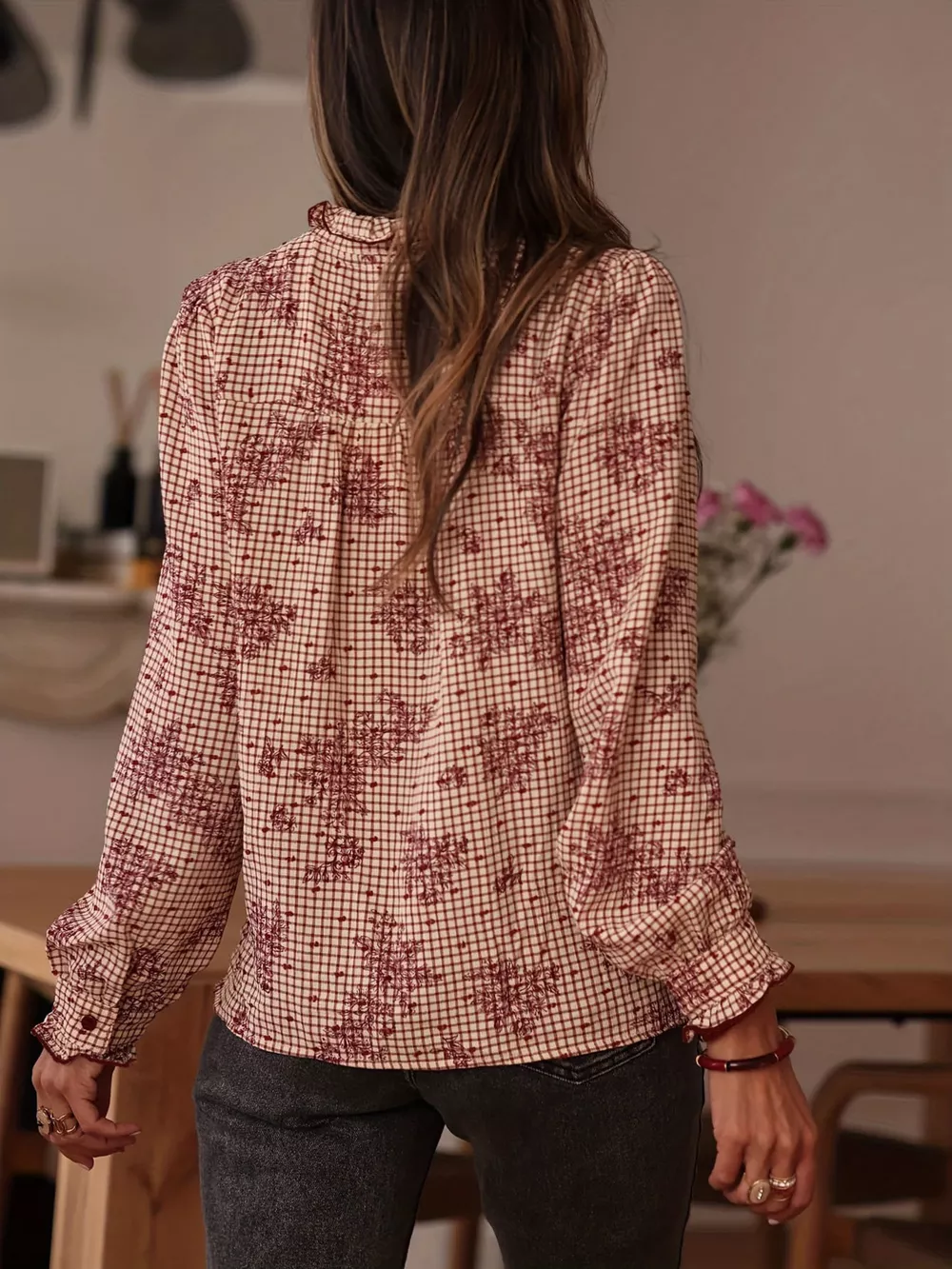 Frill Plaid Button Up Shirt, image 2