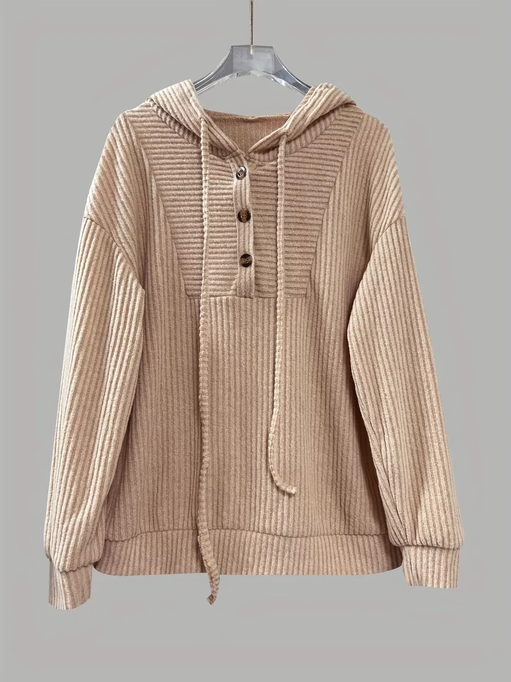 Button-Front Drawstring Hoodie, image 7