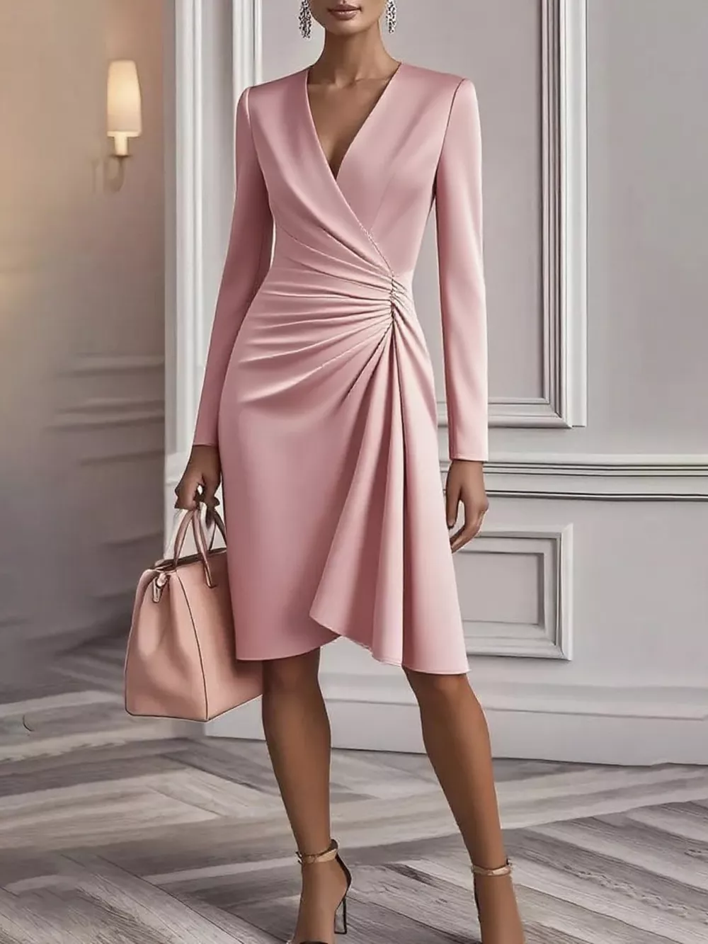 Ruched Surplice Long Sleeve Dress, image 12