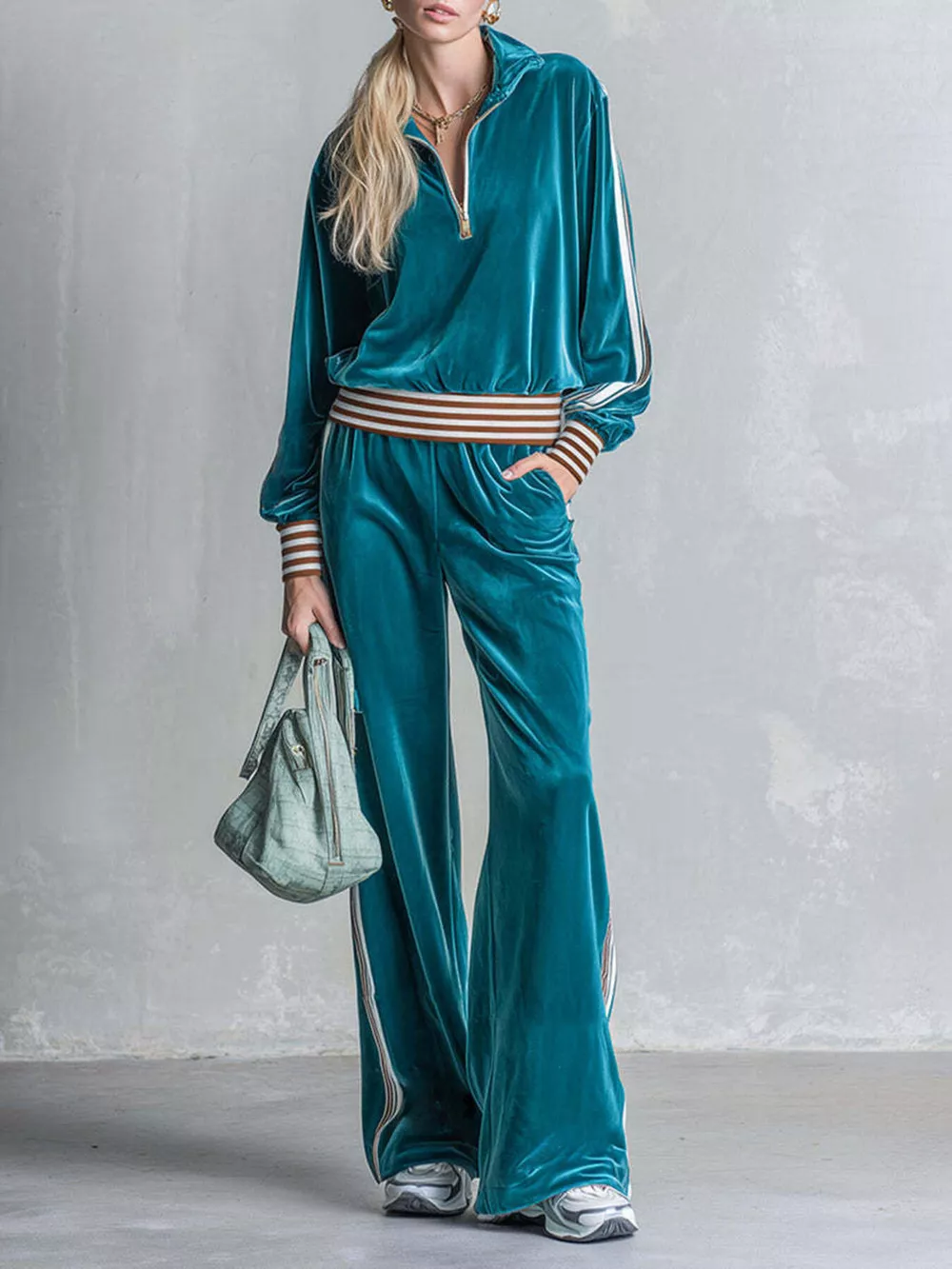 Striped Half Zip Top and Pants Set, image 2