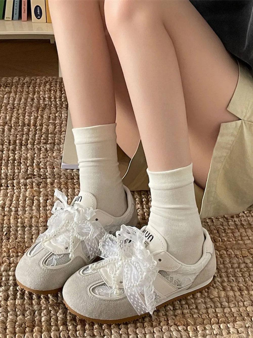 Vintage Lace Ribbon Sneakers, image 3