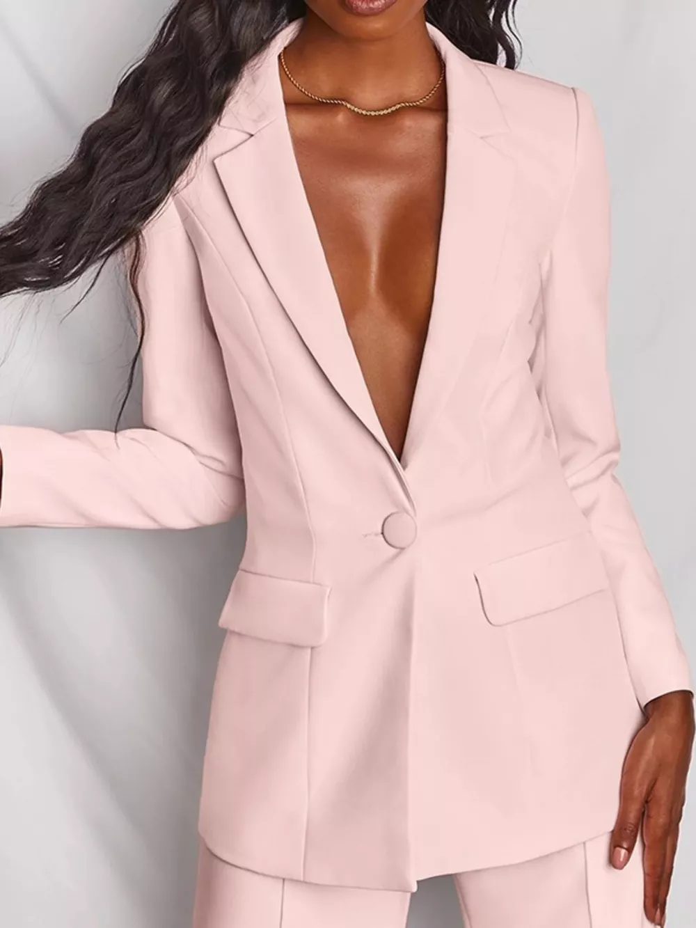 Full Size One Button Blazer and Wide-Leg Pants Set Plus Size, image 2