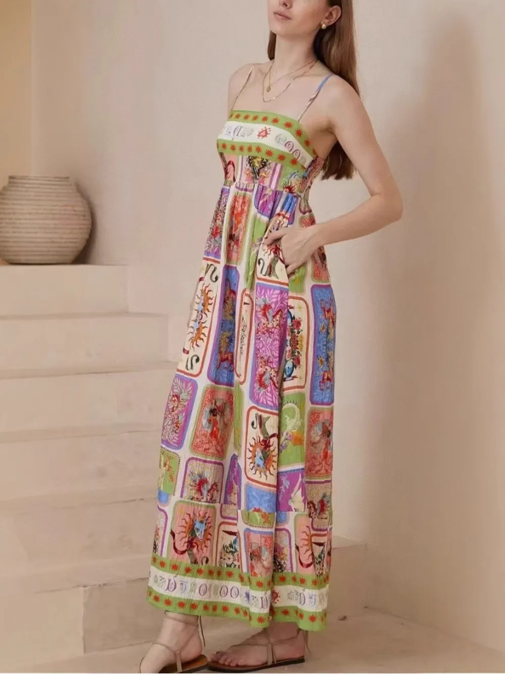 Printed Square Neck Cami Dress, image 5