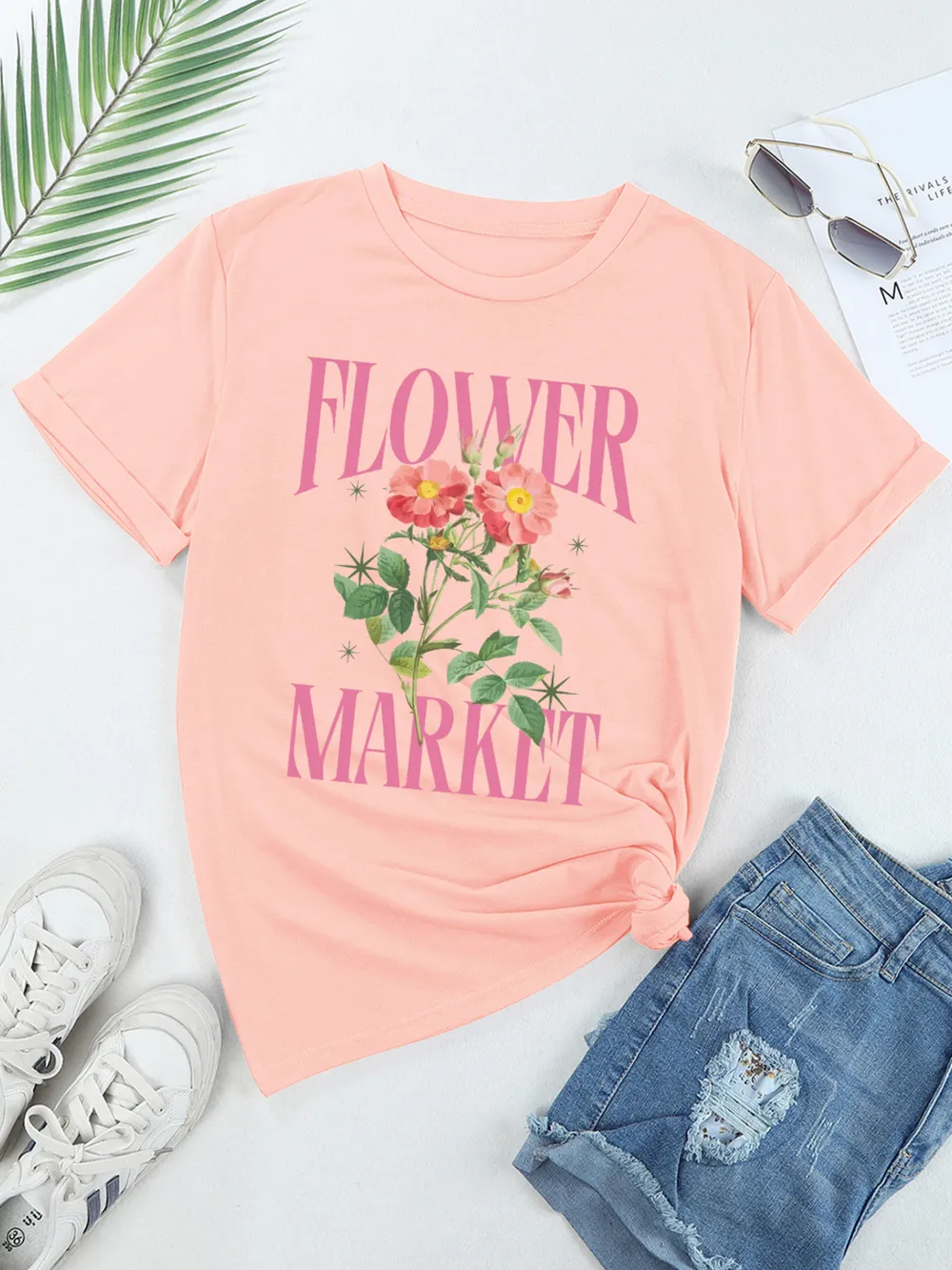 FLOWER MARKET Graphic Crewneck T Shirt, image 2
