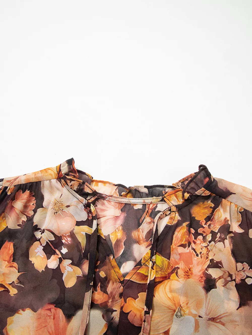 Floral V Neck Long Puff Sleeve Breezy Blouse, image 3
